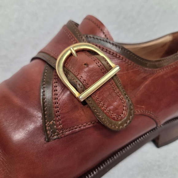 Vtg Bally Monk Strap Shoes Mens 44 Brown Two Tone Leather Cap Toe Made in Italy main image 16